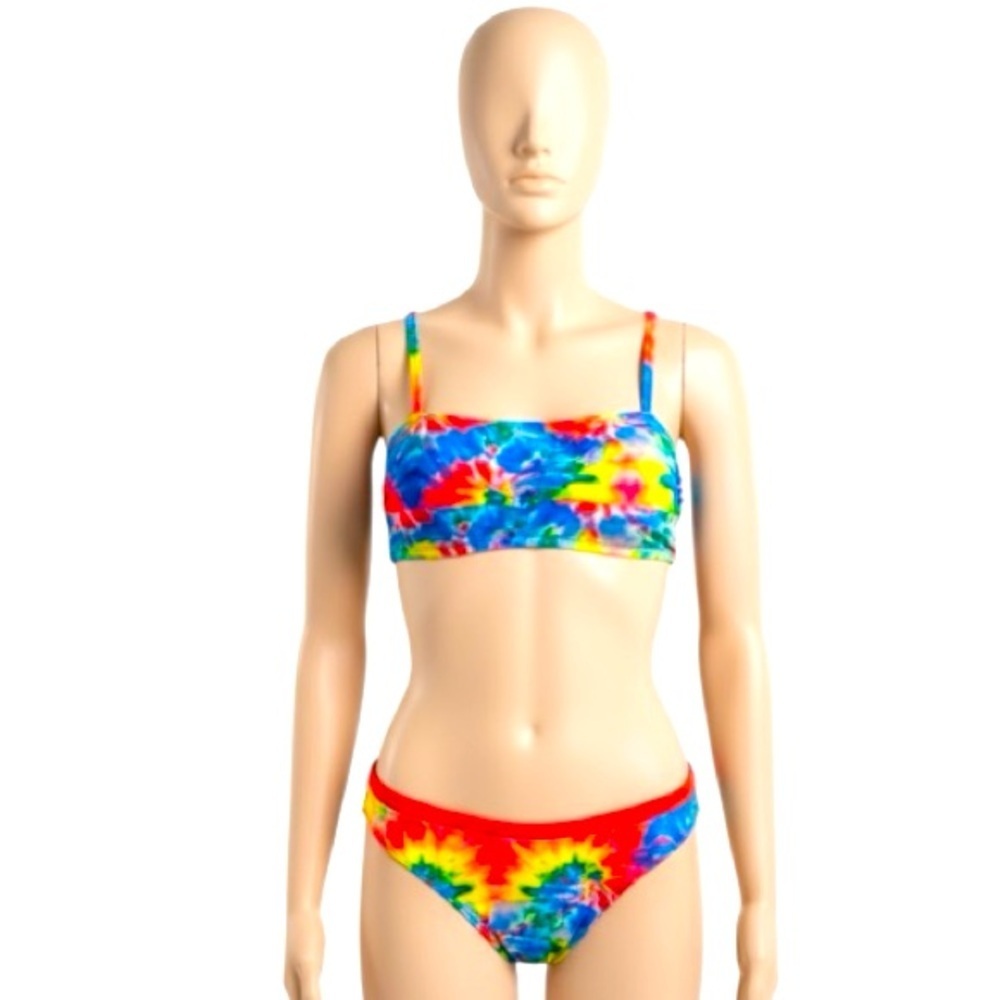 Swim 2 piece Bikini Set, Tie Dye, Neon, Sz M, High Waisted, Vibrant​,retro​,NWOT